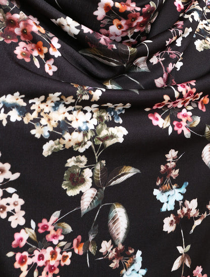 Top droit col bénitier imprimé fleurs printanières - Noir - 3