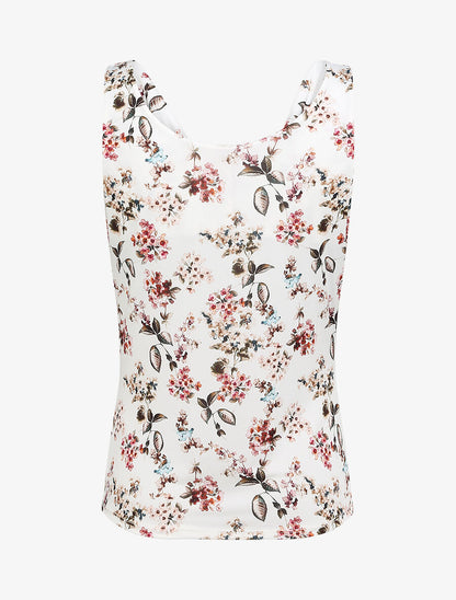 Top droit col bénitier imprimé fleurs printanières - Blanc - 2