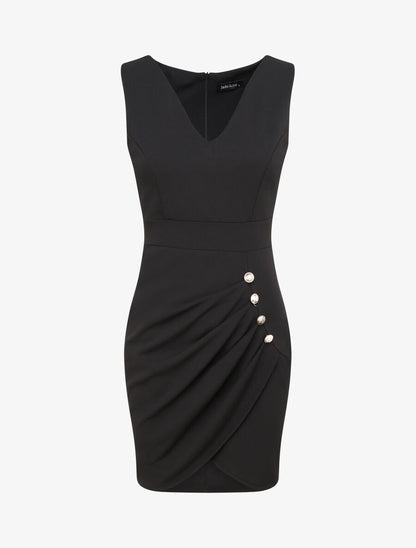 Robe portefeuille à boutons stylisés - Noir - 1