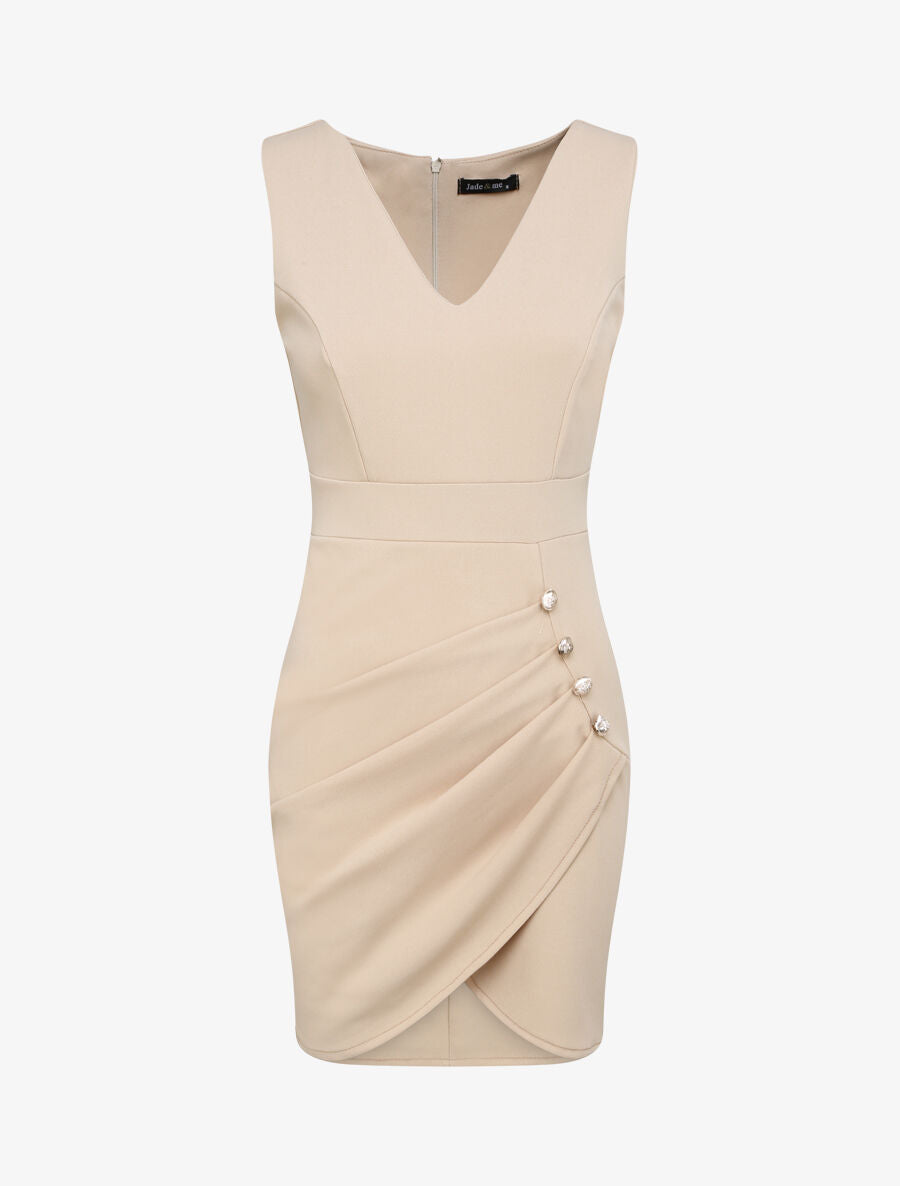 Robe portefeuille à boutons stylisés - Beige - 1