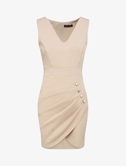 Robe portefeuille à boutons stylisés - Beige - 1