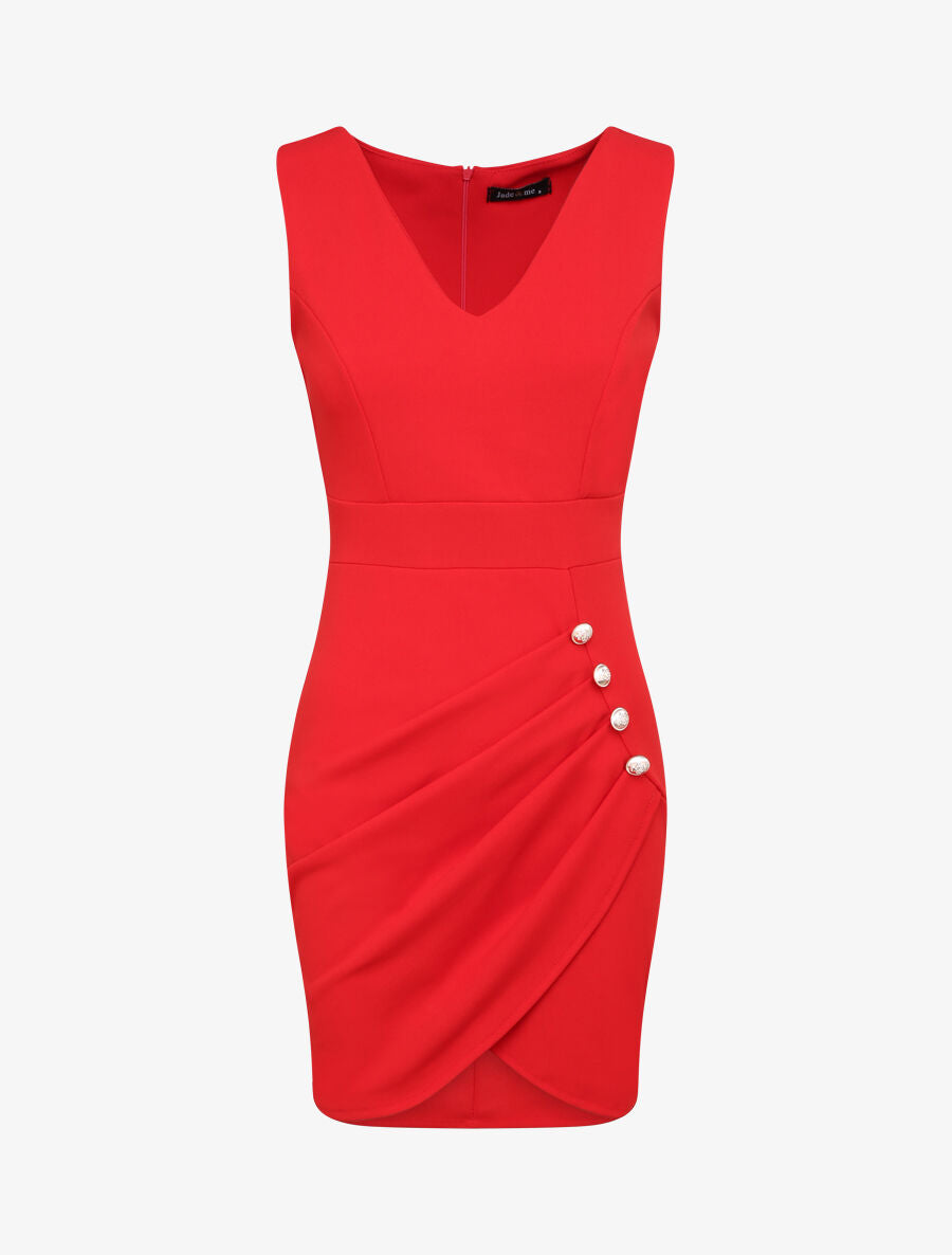 Robe portefeuille à boutons stylisés - Rouge - 1