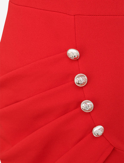 Robe portefeuille à boutons stylisés - Rouge - 3