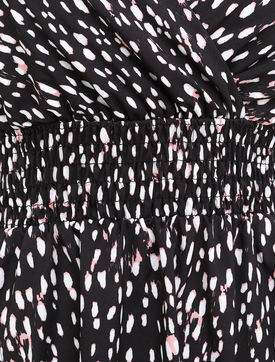 Robe cache-coeur mouchetée à fines bretelles - Noir - 3