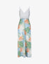 Robe longue empire imprimé plantes tropicales et buste dentelle - Bleu ciel - 5