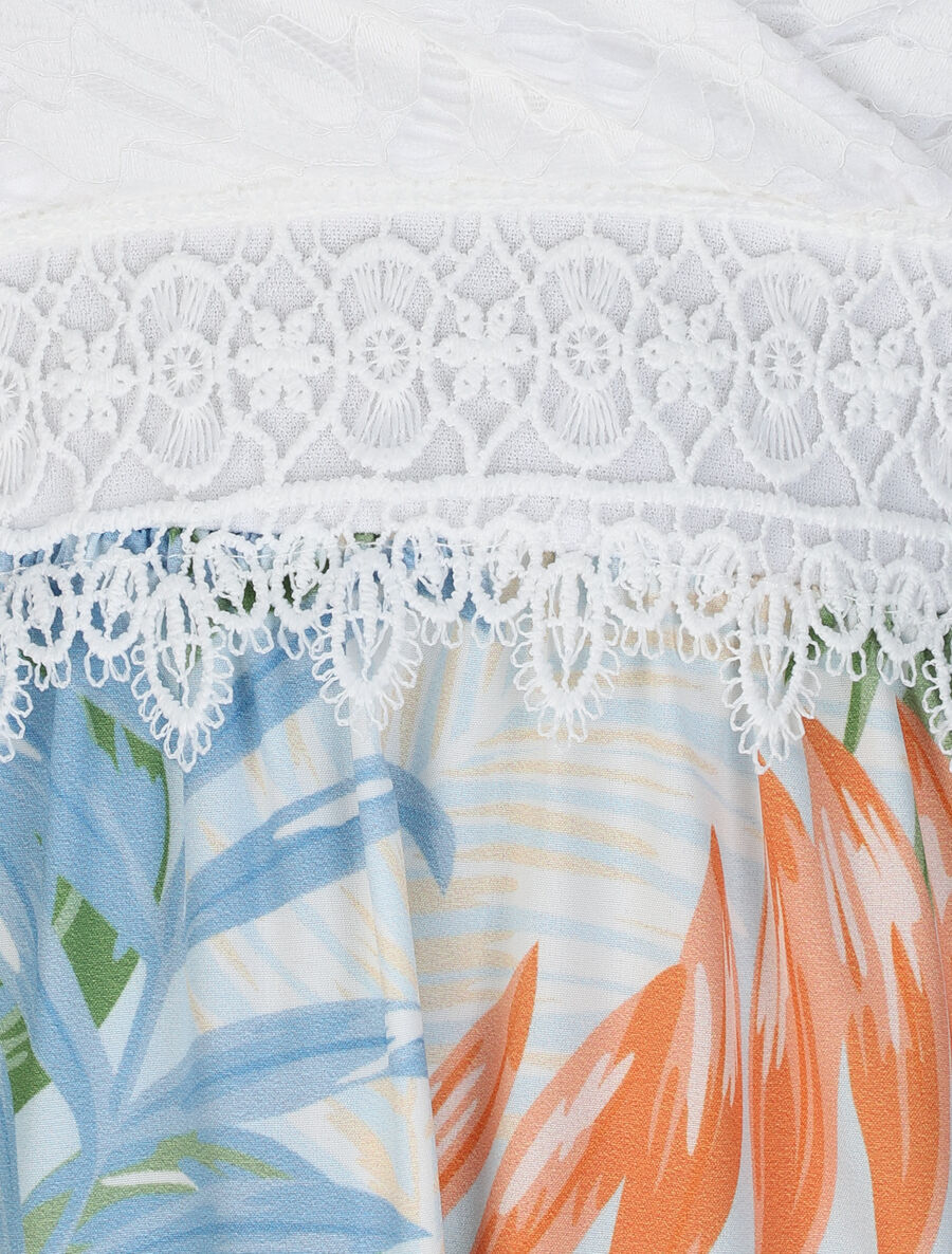Robe longue empire imprimé plantes tropicales et buste dentelle - Bleu ciel - 3