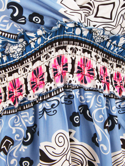 Robe longue dos nu imprimé mosaïque - Bleu - 3