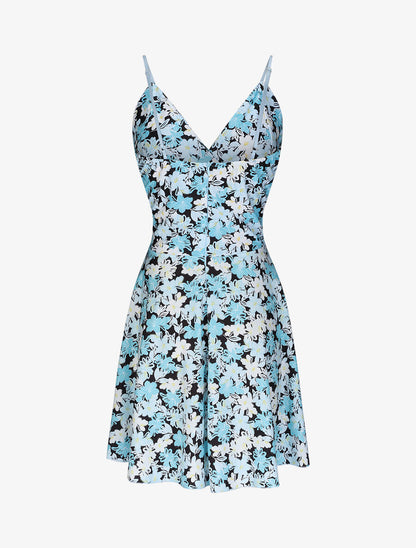 Robe patineuse courte imprimé fleur de lys - Bleu - 2