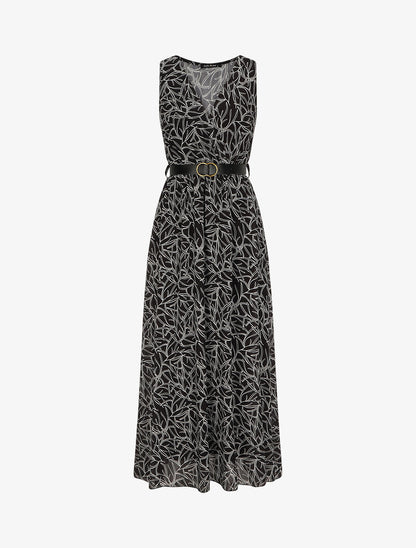 Robe longue à imprimé feuillages - Noir - 2