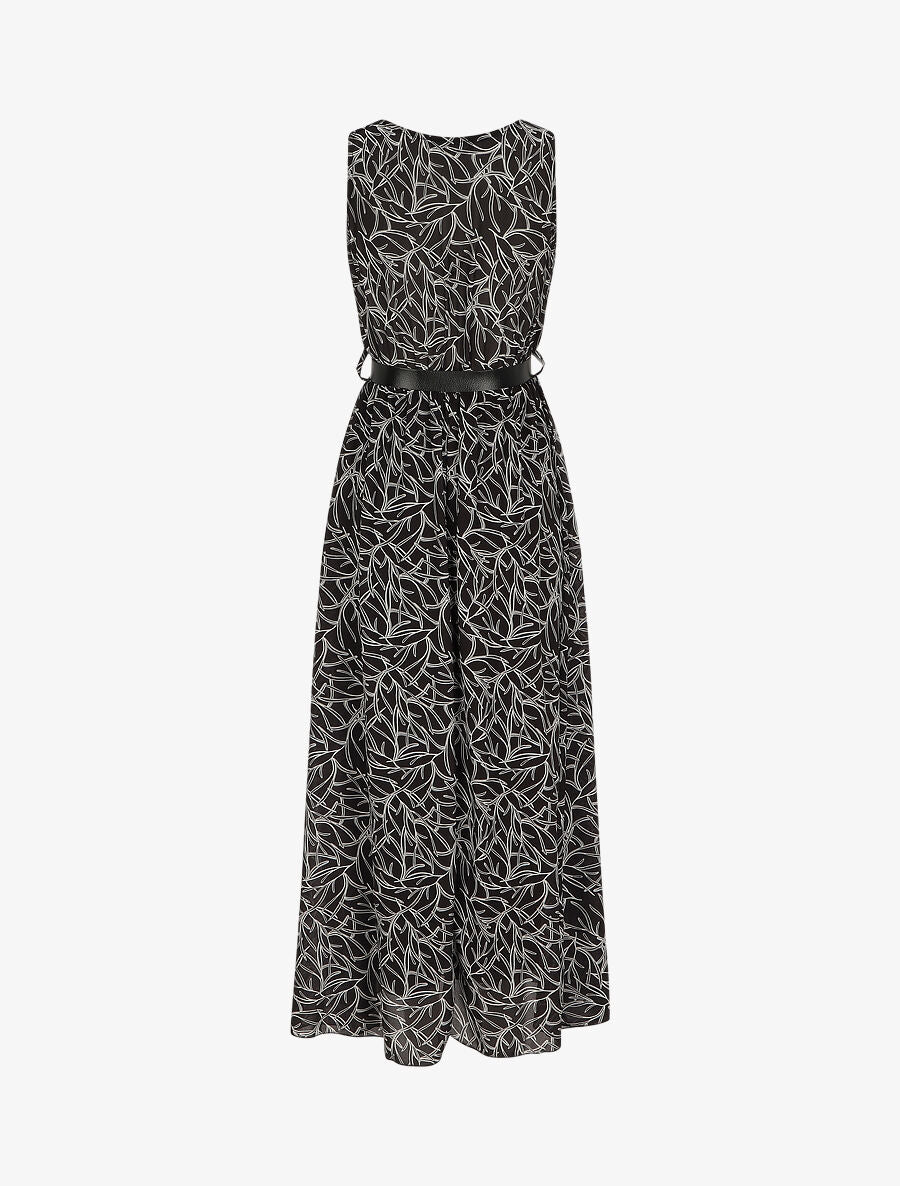 Robe longue à imprimé feuillages - Noir - 3