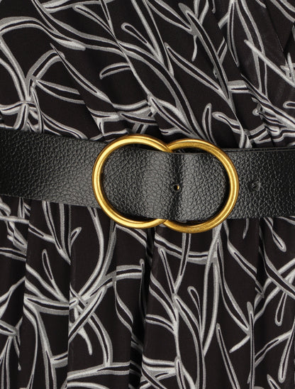 Robe longue à imprimé feuillages - Noir - 4