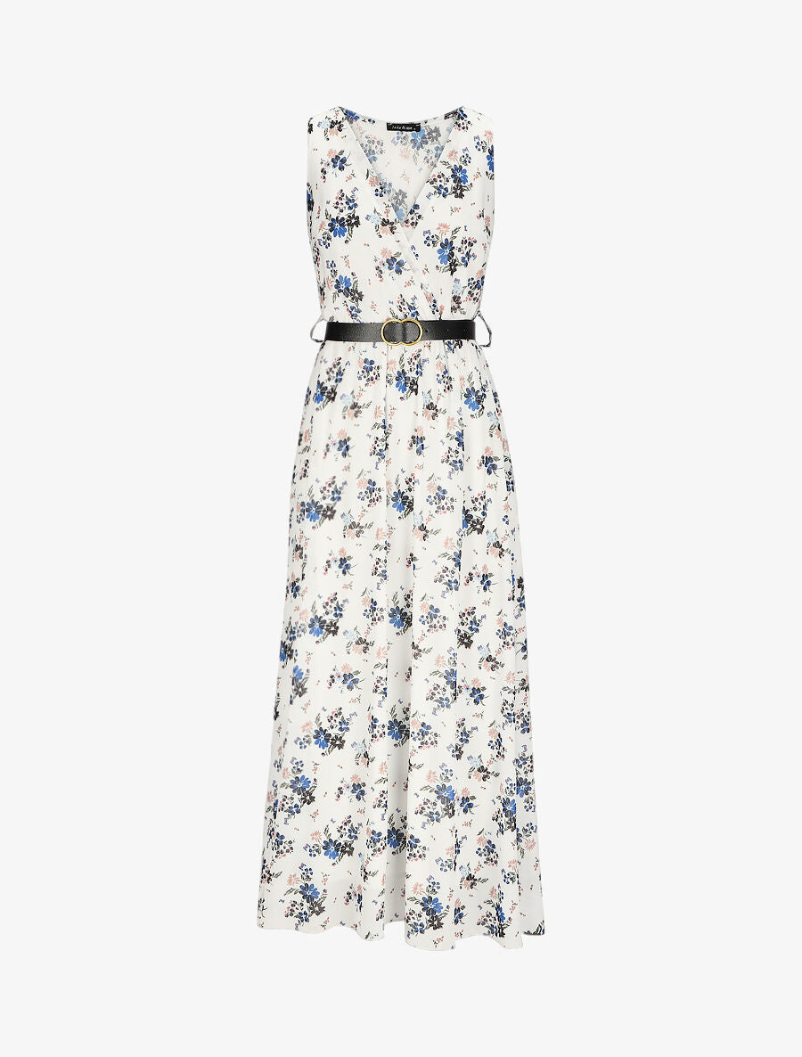 Robe longue à imprimé fleurs printanières - Blanc - 1