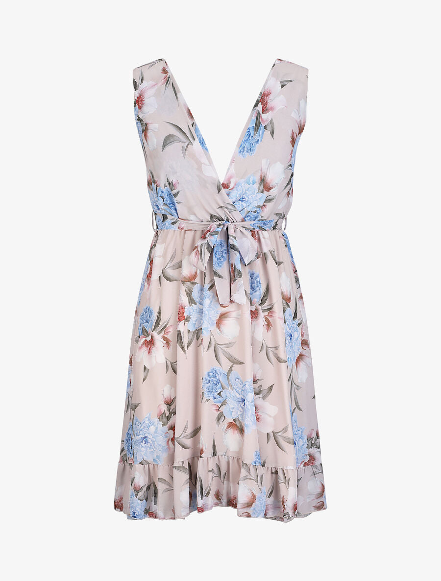 Robe cache-coeur à imprimé grandes fleurs - Beige - 4