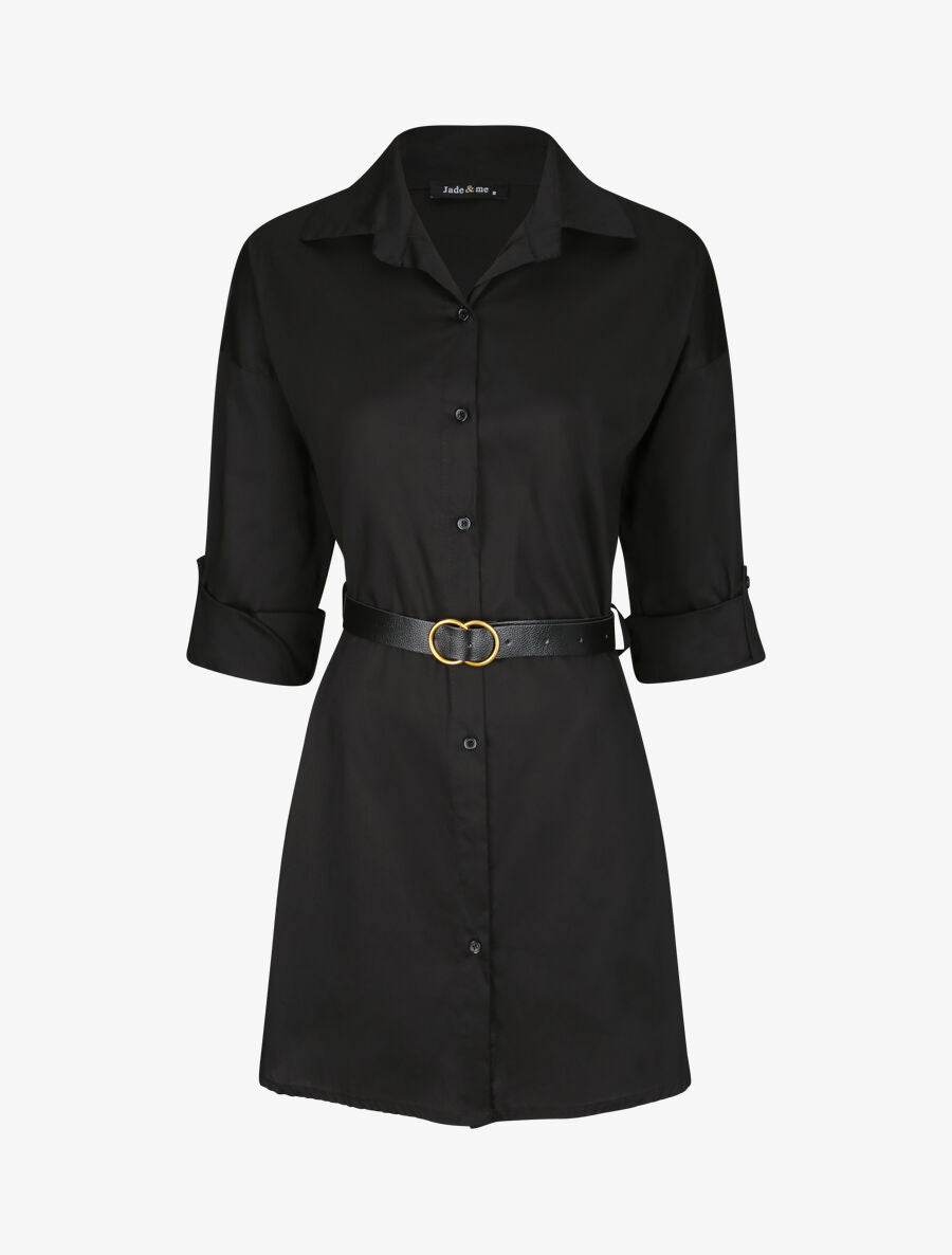 Tunique style chemise unie - Noir - 1