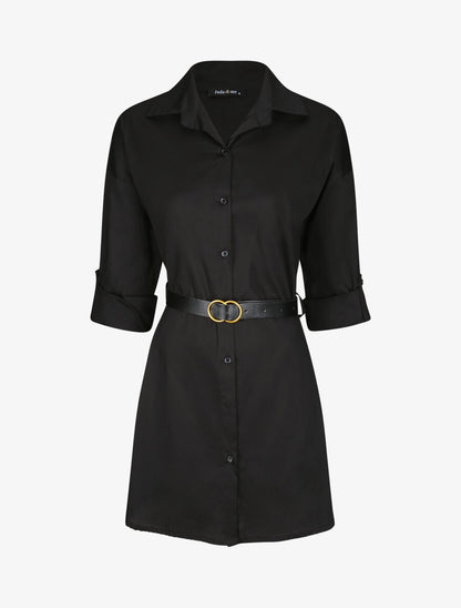 Tunique style chemise unie - Noir - 1