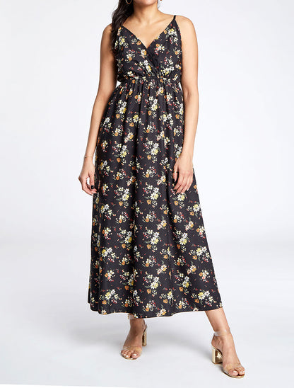 Robe longue à imprimé petites fleurs - Noir - 4