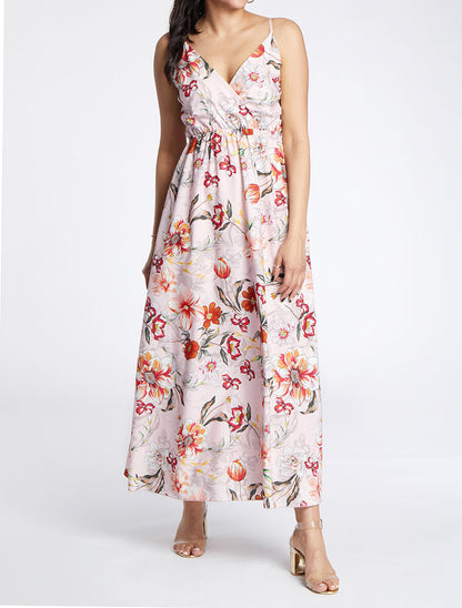 Robe longue à imprimé grandes fleurs - Rose - 4