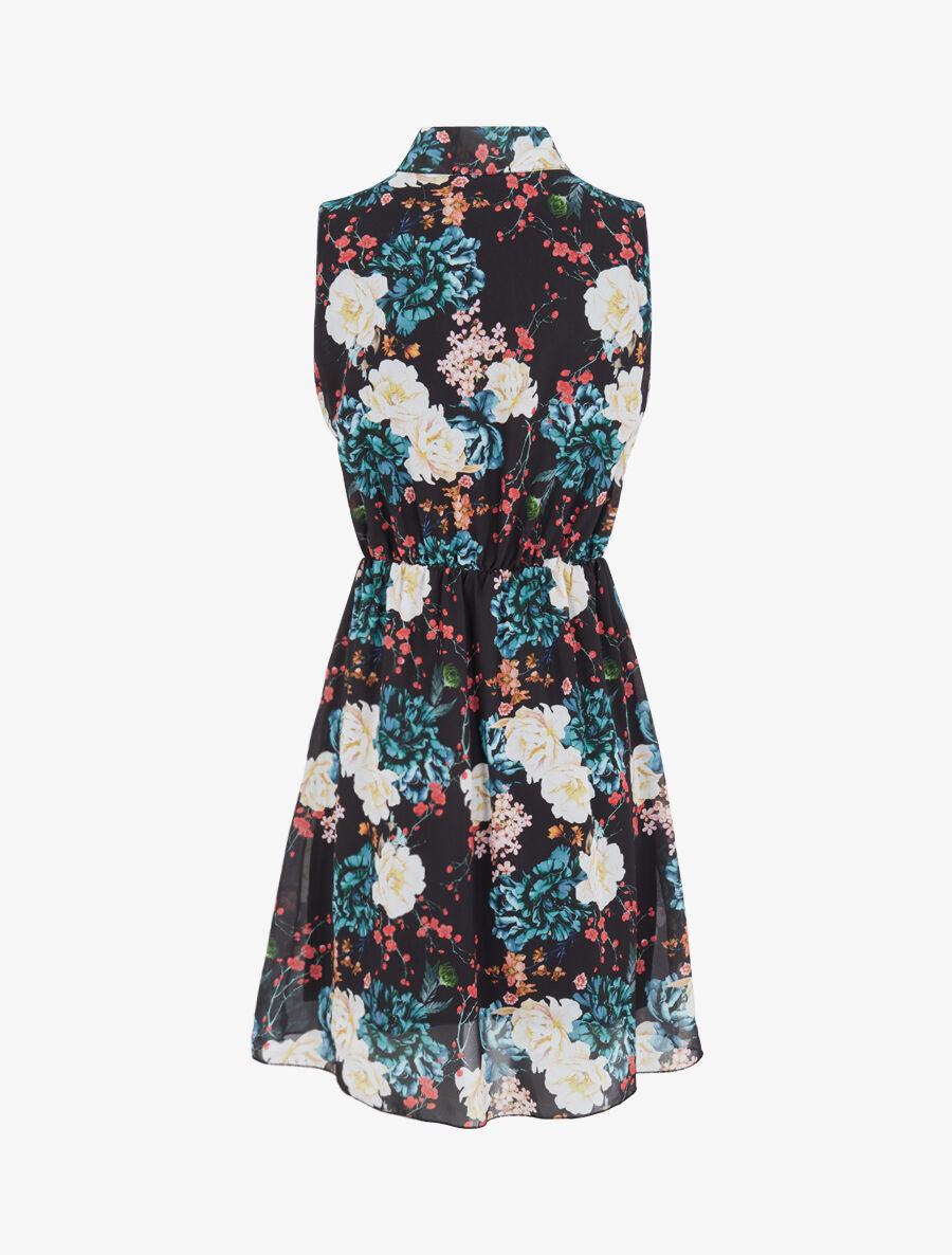 Robe imprimé bouquet de roses à col lavallière - Noir - 2