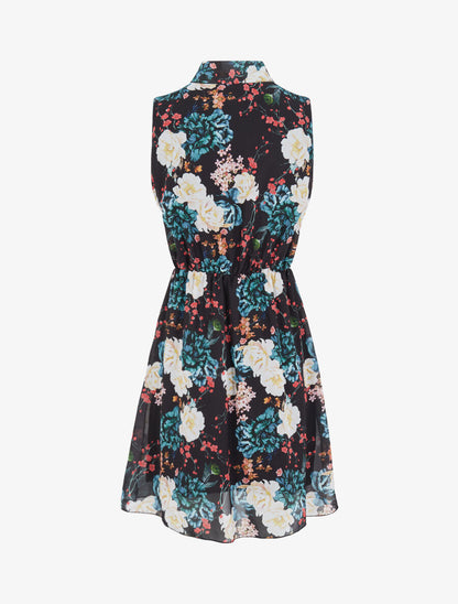 Robe imprimé bouquet de roses à col lavallière - Noir - 2