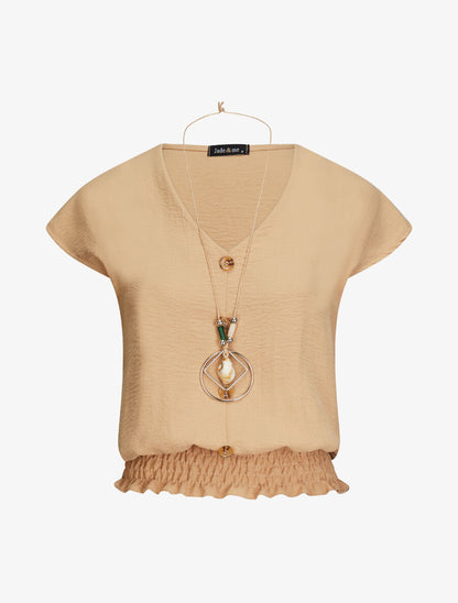 Top élastiqué avec sautoir - Camel - 4