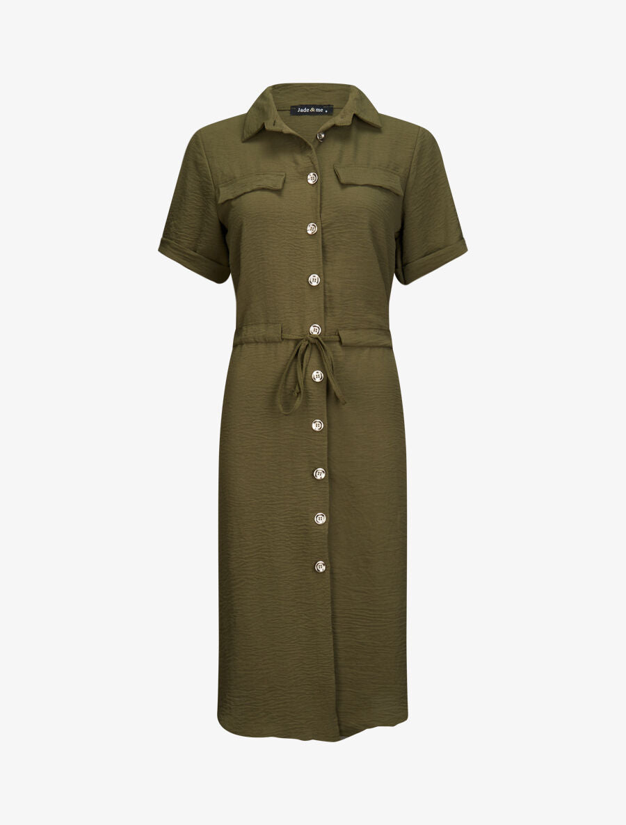 Robe chemise à taille élastiquée - Kaki - 1