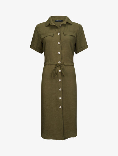 Robe chemise à taille élastiquée - Kaki - 1