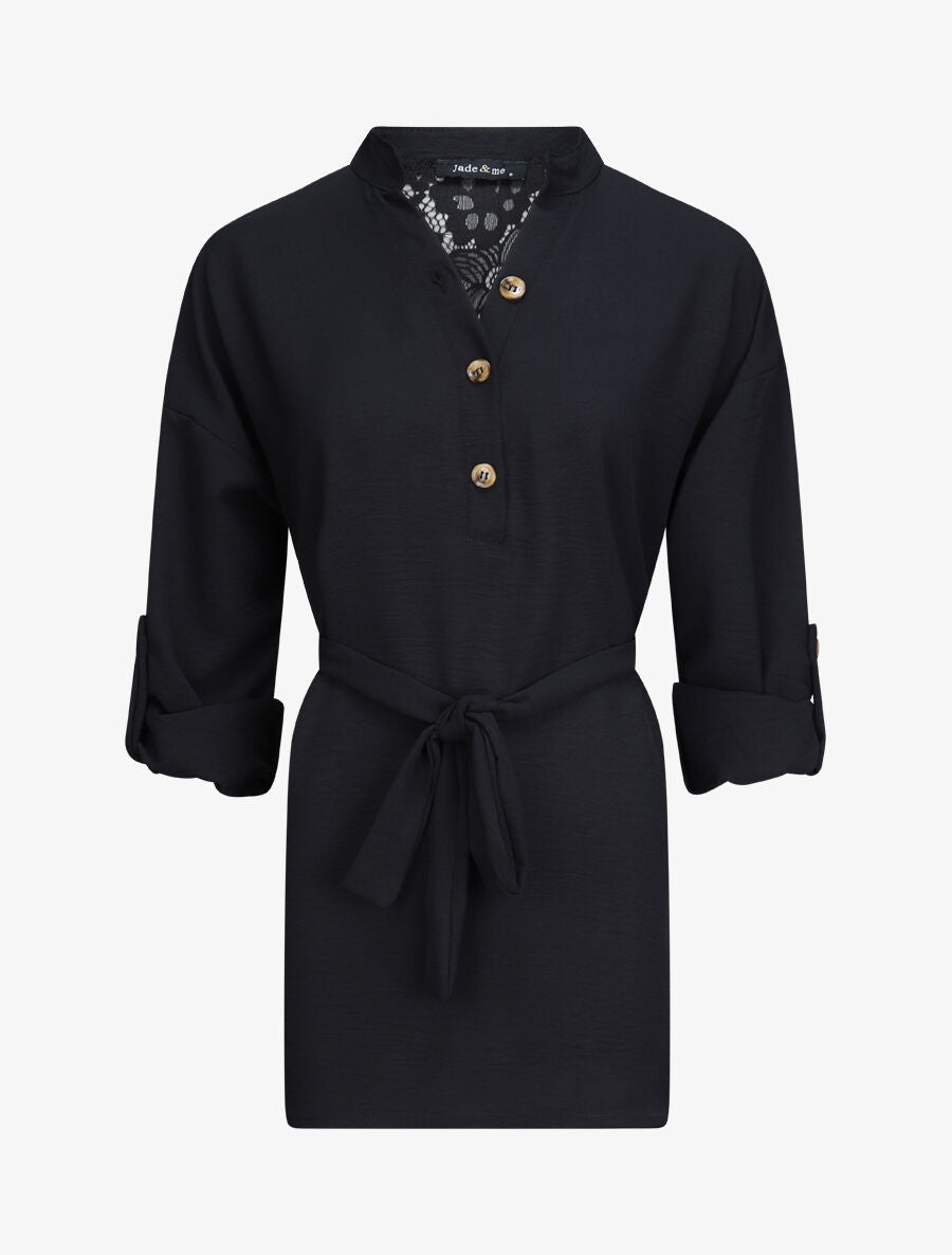 Tunique style chemise à détail dentelle - Noir - 1
