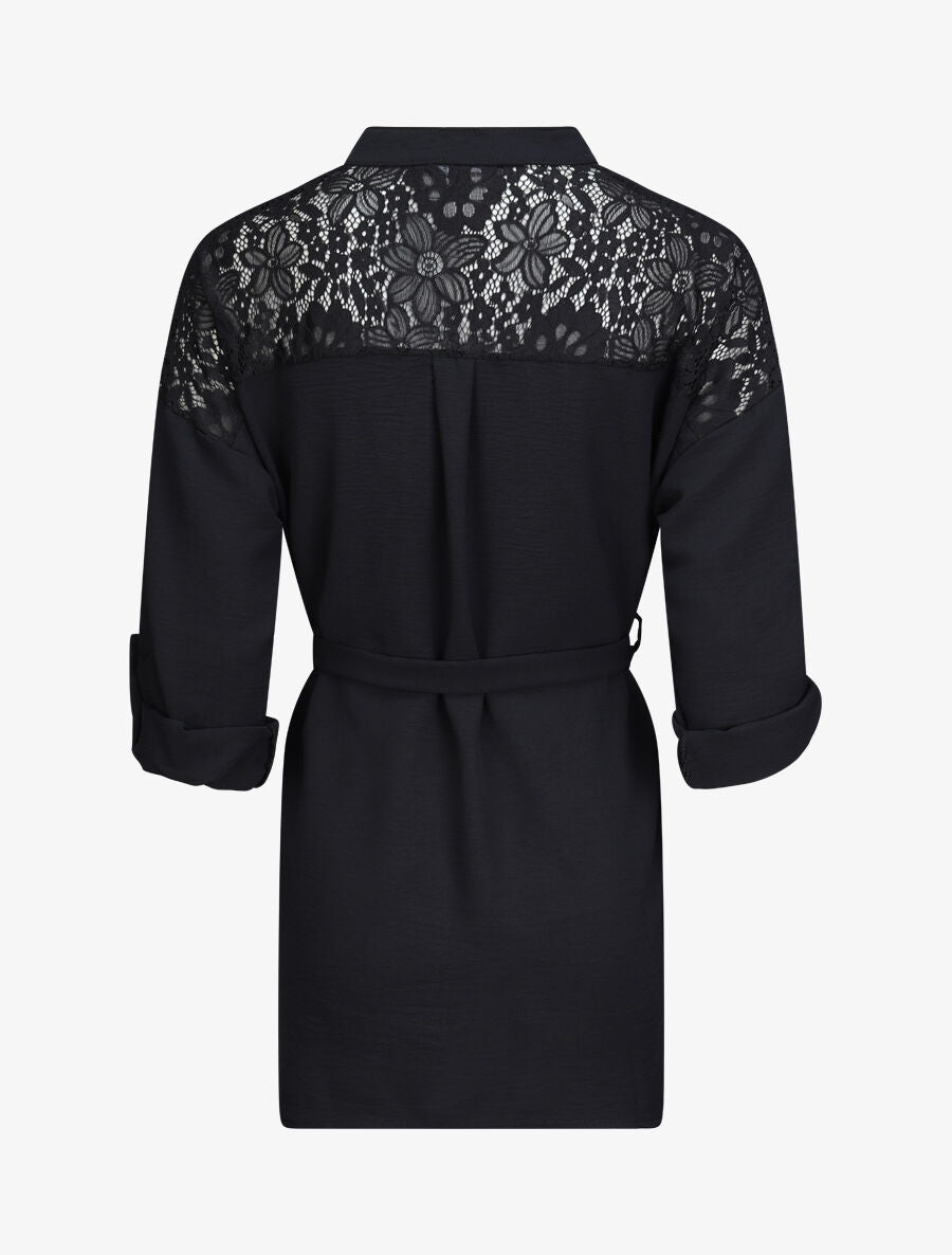 Tunique style chemise à détail dentelle - Noir - 2
