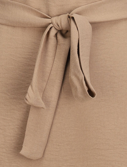 Tunique style chemise à détail dentelle - Camel - 3