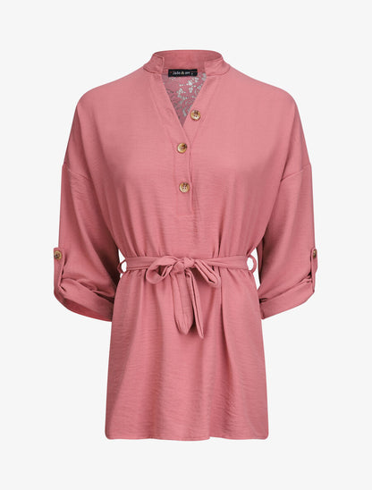 Tunique style chemise à détail dentelle - Vieux rose - 4