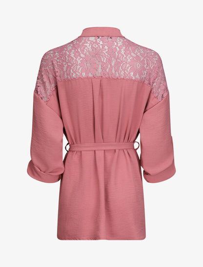 Tunique style chemise à détail dentelle - Vieux rose - 2