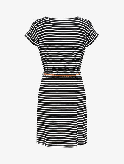 Robe courte droite rayée à manches courtes - Noir - 2