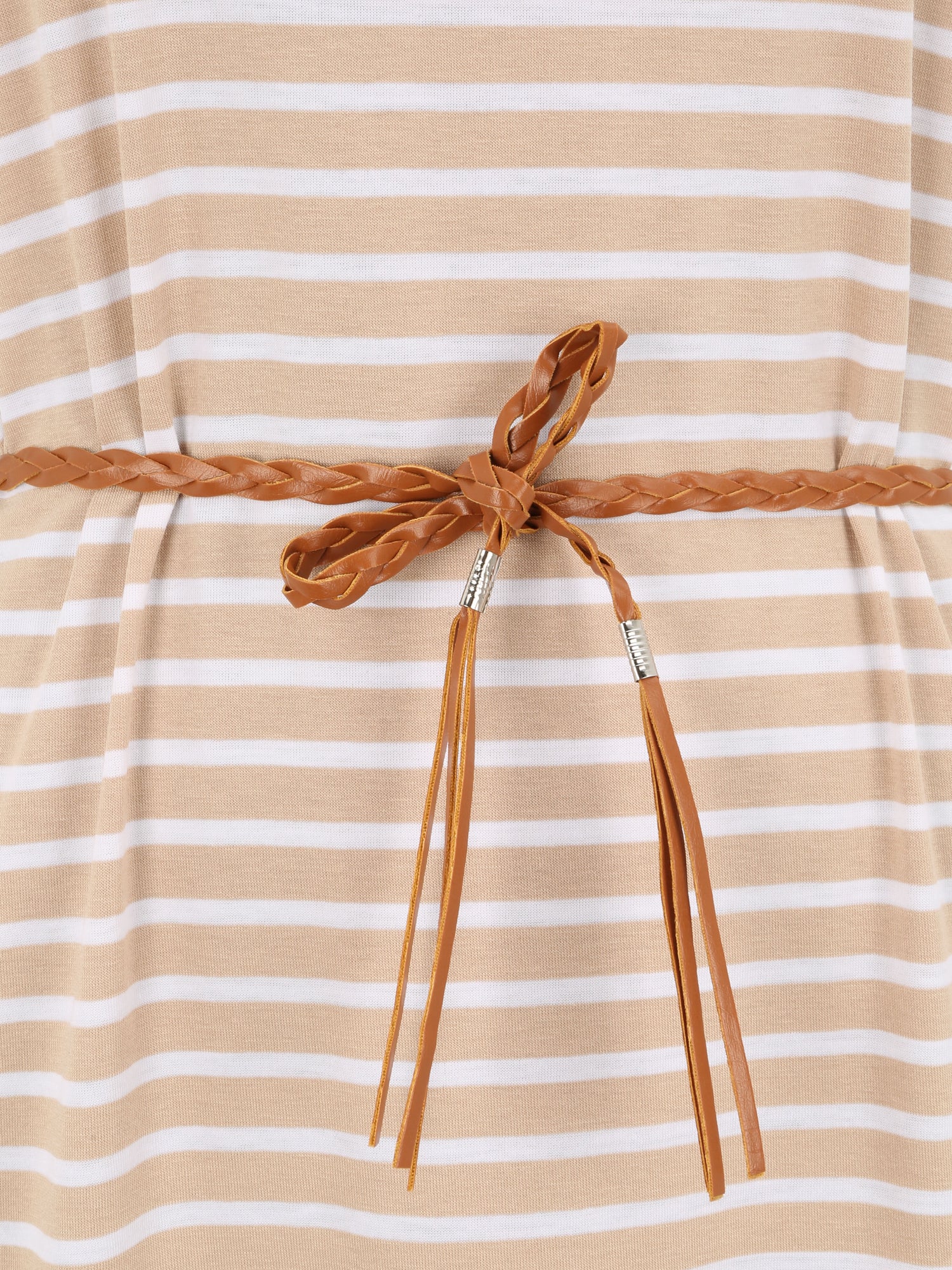 Robe courte droite rayée à manches courtes - Beige - 3