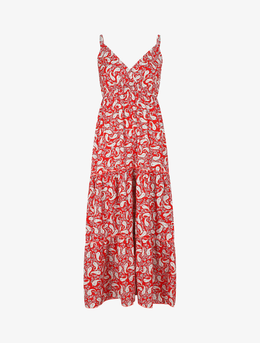 Robe longue empire imprimé foulard - Rouge - 4