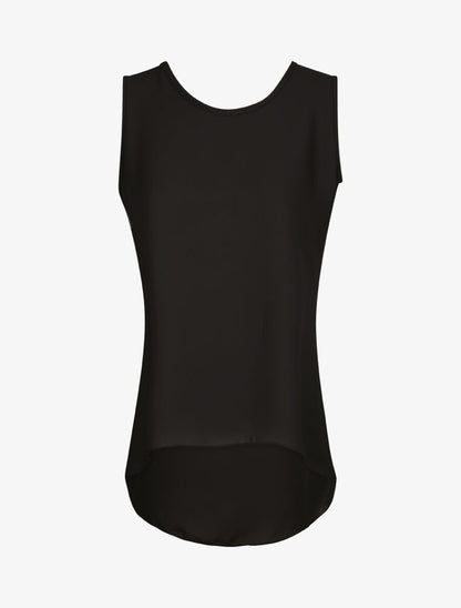 Top droit uni à dos en V et dentelle - Noir - 1