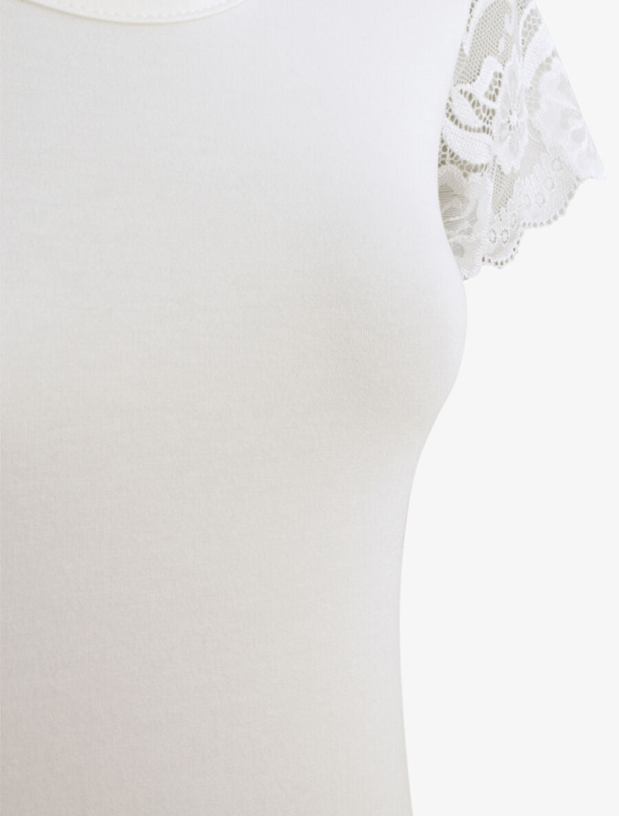 T-shirt ajusté à épaules en dentelle - Blanc - 3