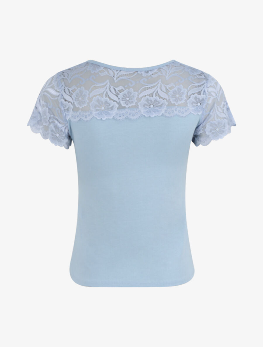 T-shirt ajusté à épaules en dentelle - Bleu clair - 2