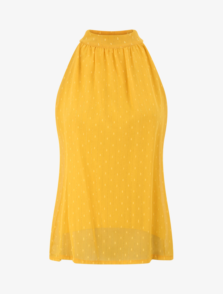 Top droit en voile plumetis irisé - Moutarde - 4
