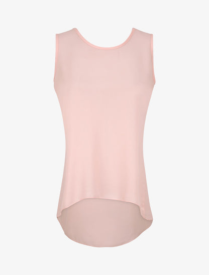 Top droit uni à dos en V et dentelle - Rose pâle - 1
