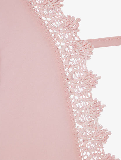 Top droit uni à dos en V et dentelle - Rose pâle - 3