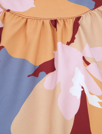 Robe bi-matière imprimé à col montant - Bordeaux - 3