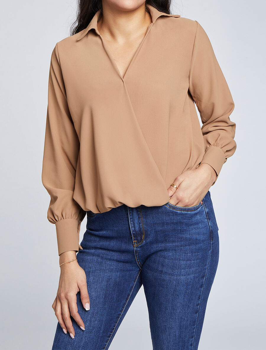 Blouse oversize asymétrique - Camel - 4