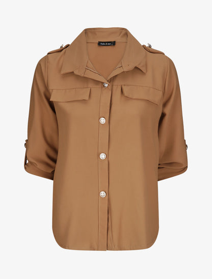 Chemise fluide unie - Camel - 1