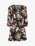 Robe imprimé fleurs printanières à manches et bords volantés - Noir - 1