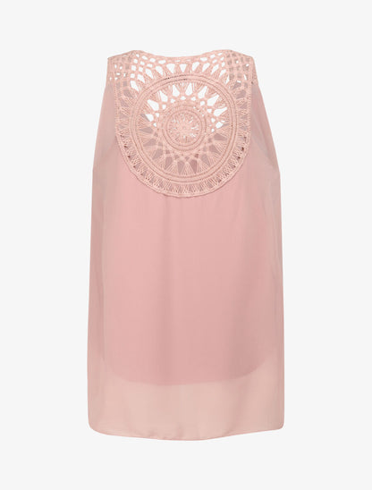 Top ample uni à dos en crochet - Rose poudré - 2