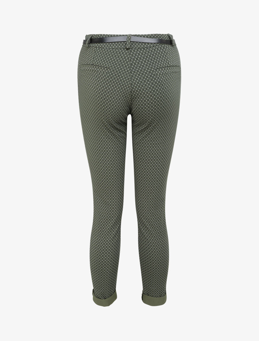Pantalon 7/8 imprimé petites fleurs à revers - Kaki - 2