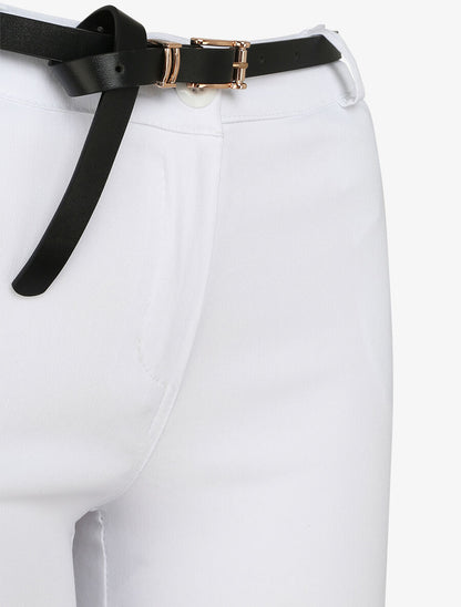 Pantalon 7/8 uni à revers - Blanc - 3