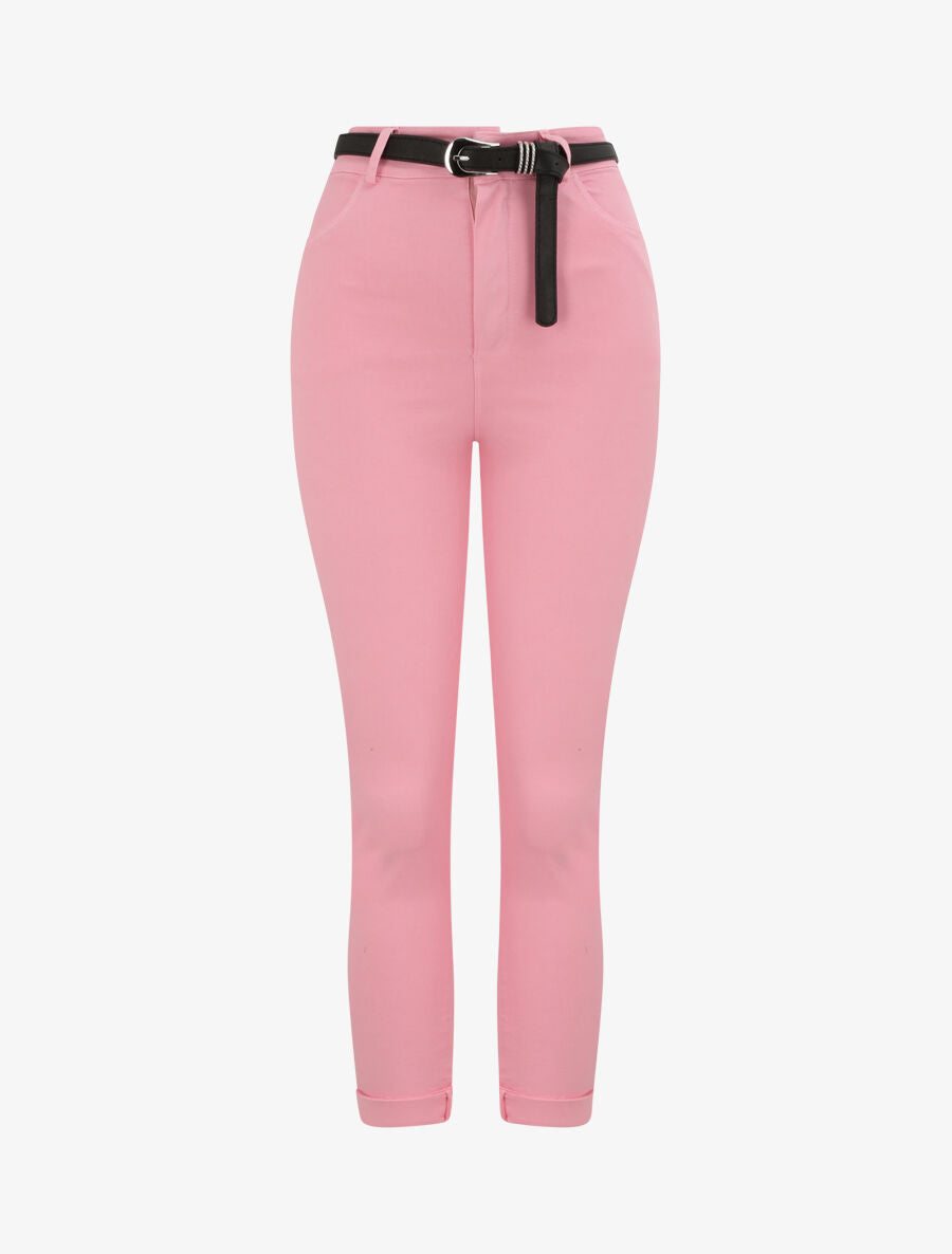 Pantalon uni à revers - Rose - 4