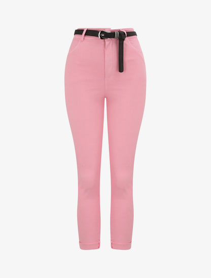 Pantalon uni à revers - Rose - 4