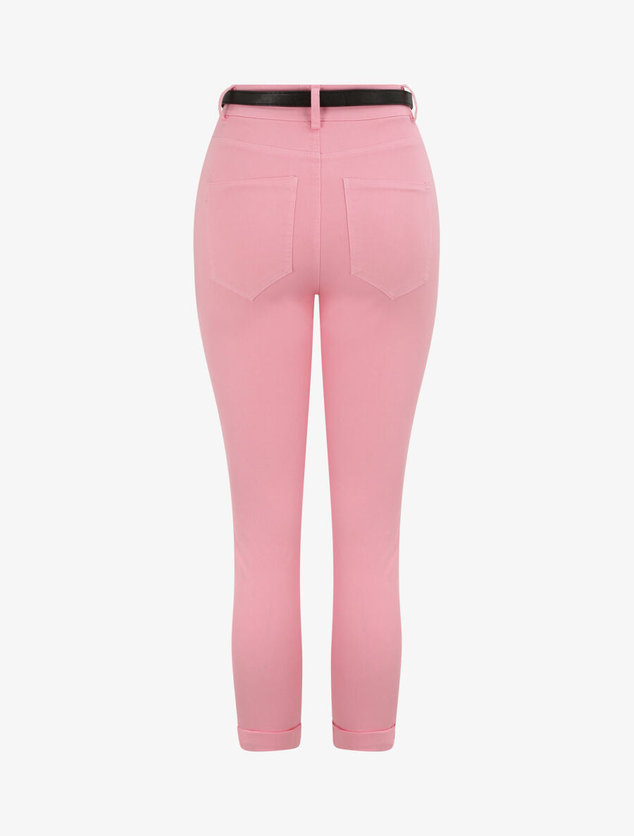 Pantalon uni à revers - Rose - 2